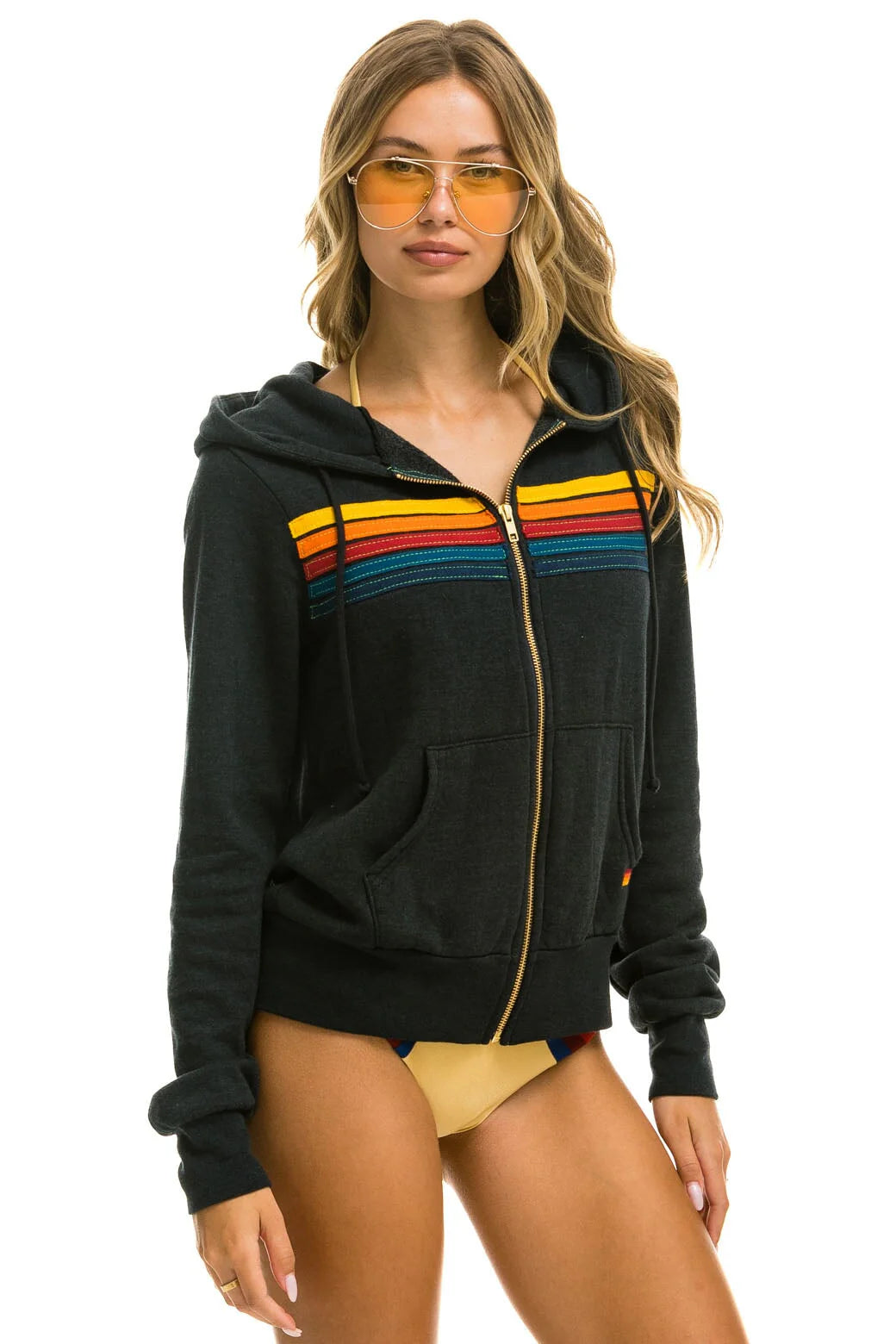 AVIATOR NATION 5 STRIPE HOODIE - CHARCOAL