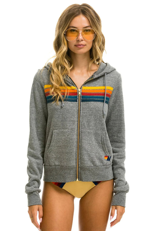 AVIATOR NATION 5 STRIPE HOODIE - HEATHER GREY