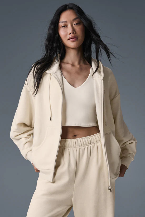 Alo Yoga Accolade Full Zip Hoodie - Oat Milk