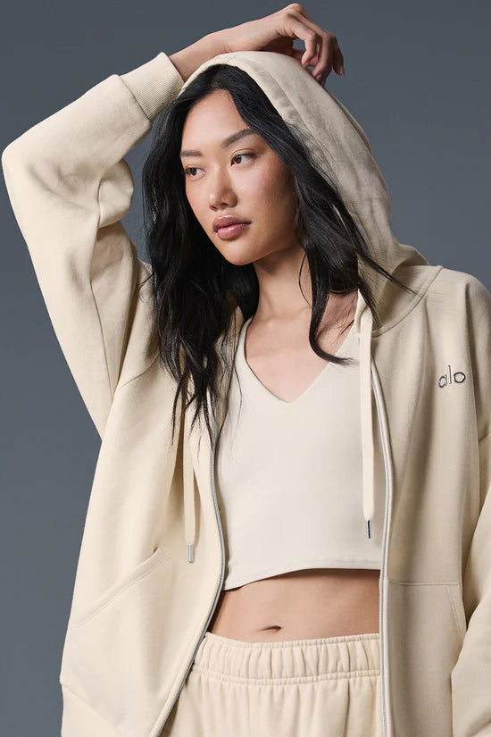 Alo Yoga Accolade Full Zip Hoodie - Oat Milk