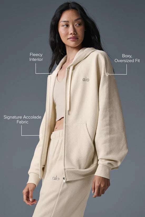 Alo Yoga Accolade Full Zip Hoodie - Oat Milk