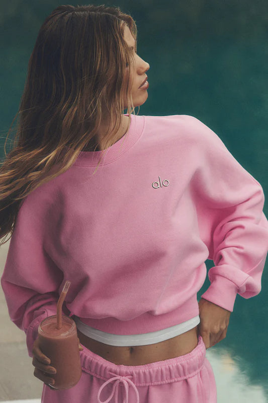 Alo Yoga Cropped Accolade Crewneck - Sweet Pink (PREVENTA)